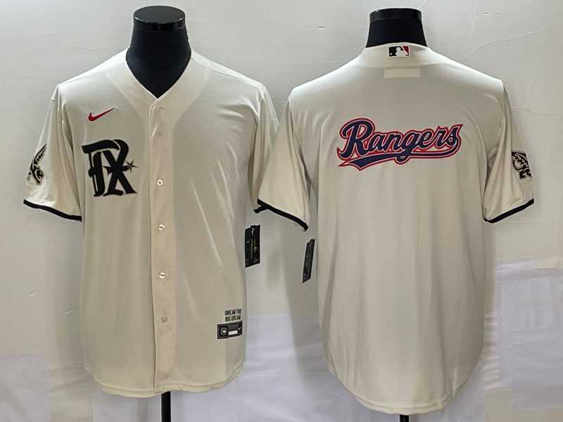 Men%27s Texas Rangers Cream Team Big Logo 2023 City Connect Cool Base Stitched Baseball Jersey